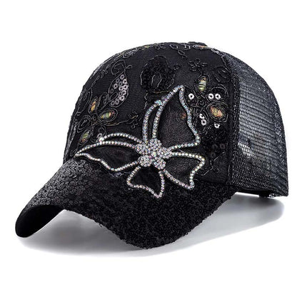 Rhinestone Butterfly Sequin Baseball Cap