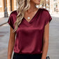 Women's Satin V-Neck Short Sleeve Blouse
