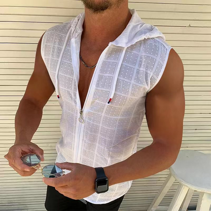 Men's Summer Sleeveless Zip-Up Hoodie Top