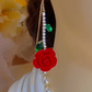 Red Rose Threader Earrings with Crystal Stem