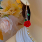 Red Rose Threader Earrings with Crystal Stem