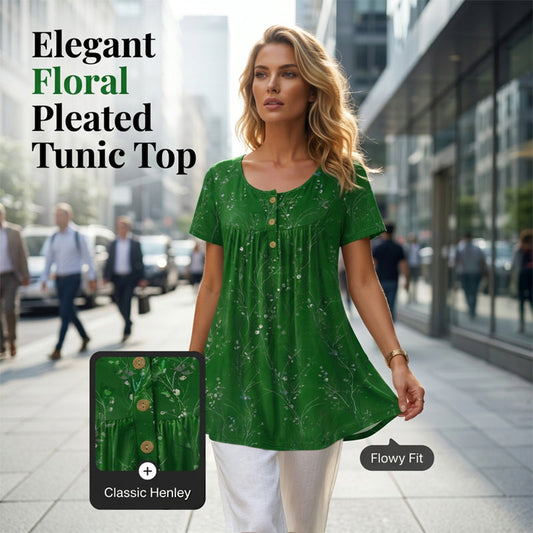 Women's Floral Print Pleated Tunic Top
