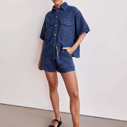 ✨ Denim Shirt & Shorts Set - Casual Comfort! ✨