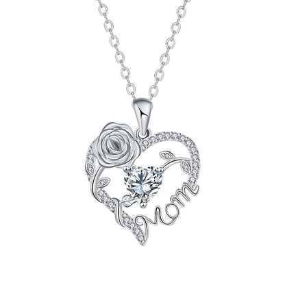 Rose Heart "Mom" Pendant Necklace