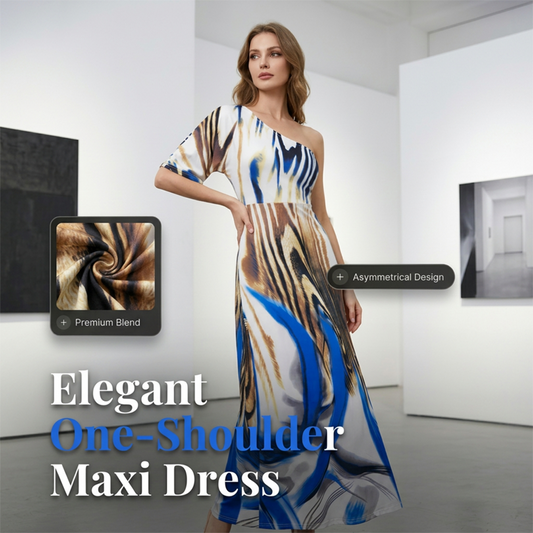 Women's One-Shoulder Abstract Print Maxi Dress