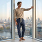 Men's Striped Linen Blend Casual Pants