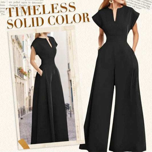 Women's V-Neck Short Sleeve Wide-Leg Jumpsuit