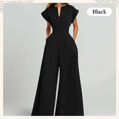 Women's V-Neck Short Sleeve Wide-Leg Jumpsuit