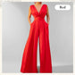 Women's V-Neck Short Sleeve Wide-Leg Jumpsuit