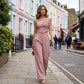 Elegant One-Shoulder Floral Top & Wide-Leg Pants Set