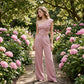 Elegant One-Shoulder Floral Top & Wide-Leg Pants Set