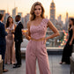 Elegant One-Shoulder Floral Top & Wide-Leg Pants Set