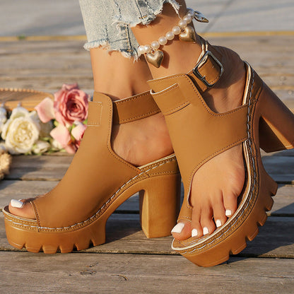 Chunky Heel Platform Sandals with Ankle Strap
