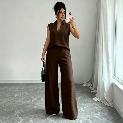 Women's Sleeveless Top & Wide-Leg Pants Set