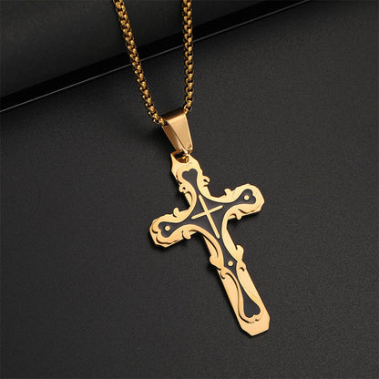 Ornate Vintage-Style Cross Pendant Necklace