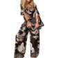 Women's Casual Printed V-Neck Top and Long Pants Set