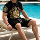 Men's Gold Crest Print T-Shirt & Shorts Set