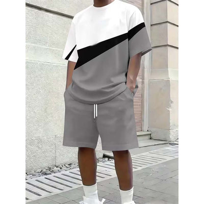 Men's Color Block Casual T-Shirt and Shorts Set