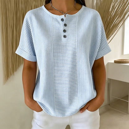 Women's Casual Striped Henley Shirt