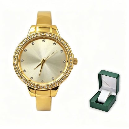 Women's Gold Bangle Watch with Rhinestone Bezel