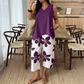 Women's Asymmetrical Top & Floral Capri Pants Set
