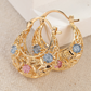Gold-Plated Crescent Hoop Earrings with Enamel Flowers