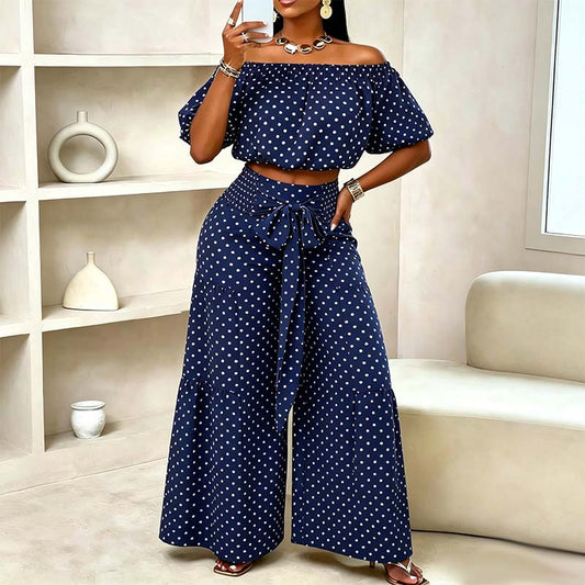 Women's Off-Shoulder Polka Dot 2-Piece Set