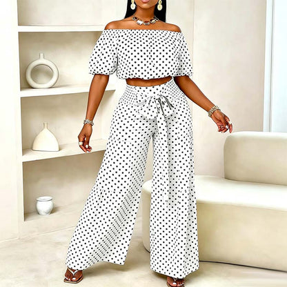 Women's Off-Shoulder Polka Dot 2-Piece Set