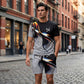 Men's Abstract Print T-Shirt and Shorts Set