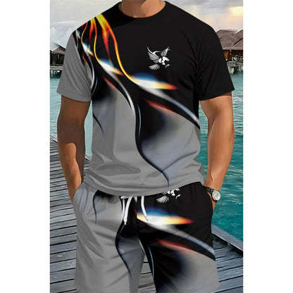 Men's Abstract Print T-Shirt and Shorts Set