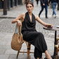 📢📢40% OFF !! ⏰ Sleeveless Cowl Neck Jumpsuit – Halter, Wide-Leg, Elegant 🍷