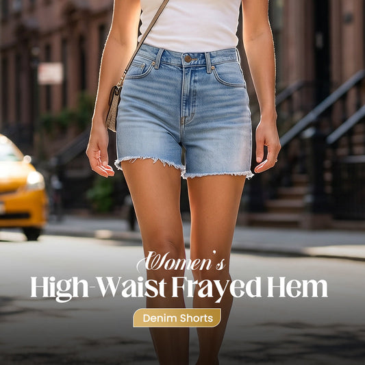 Women's High-Waist Frayed Hem Denim Shorts