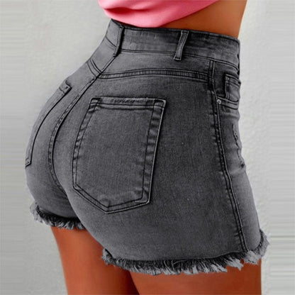 Women's High-Waist Frayed Hem Denim Shorts