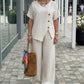 Chic Button Detail Top & Wide-Leg Pants Set