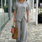 Chic Button Detail Top & Wide-Leg Pants Set
