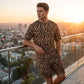 Men's Stylish Leopard Print Short-Sleeve Top & Shorts Set