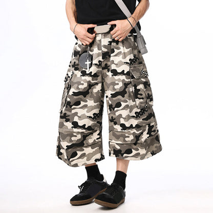 Unisex Wide-Leg Camo Cargo Shorts