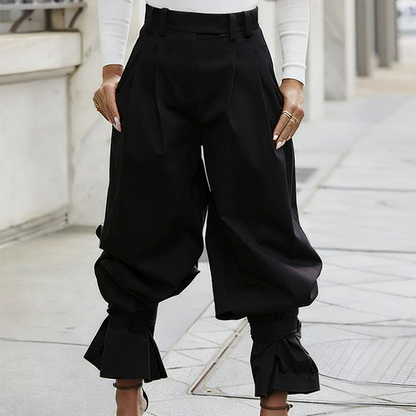 Women's Pleated Lantern Pants with Ruffled Cuffs