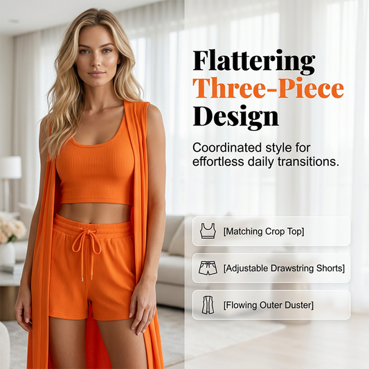 Casual Sleeveless Cardigan & Shorts Lounge Set