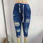 Women's Distressed Drawstring Denim Capri Pants
