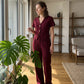 Women's Elegant V-Neck Top & Wide-Leg Pants Set