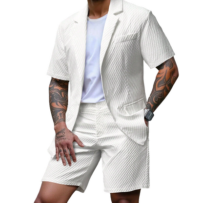 Men's Textured Short-Sleeve Blazer & Shorts Set