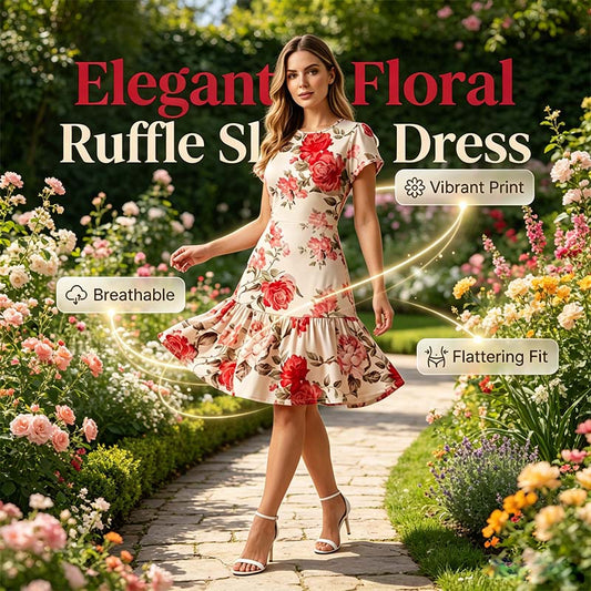 Elegant Floral Ruffle Hemline Dress