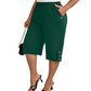 👖  Women's Elastic Waist Capri Trousers – Knee-Length, Button Accents, Comfort 🌿
