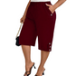 👖  Women's Elastic Waist Capri Trousers – Knee-Length, Button Accents, Comfort 🌿