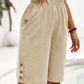 👖  Women's Elastic Waist Capri Trousers – Knee-Length, Button Accents, Comfort 🌿