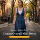 Women's Button-Front Denim Overall Midi Dress