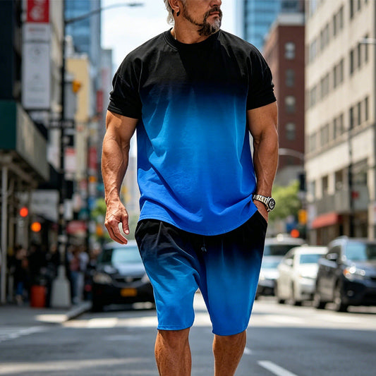 Men's Gradient Print T-Shirt & Shorts Set