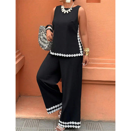 Women's Sleeveless Top & Wide-Leg Pants Suit