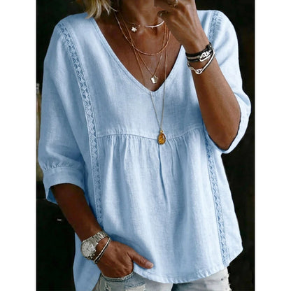 ⏳Limited-time 50% off⏰Women's Casual V-Neck Lace Trim Top👚